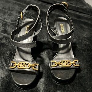 Michael Kors Black and Gold Sandals with Ankle Straps